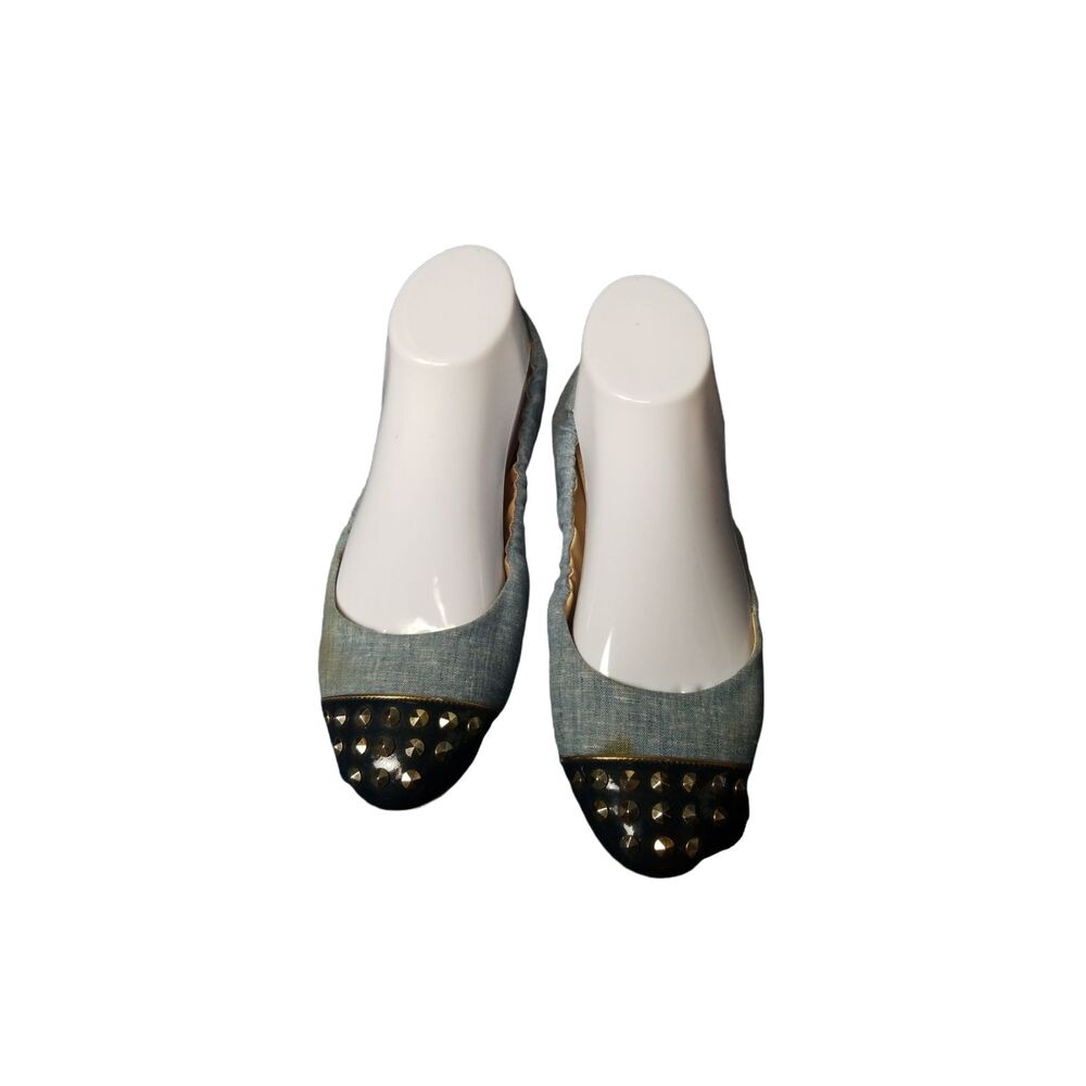 J.Crew  Denim Stud Flats Preppy Brunch European Summer Made in Italy Size 7.5